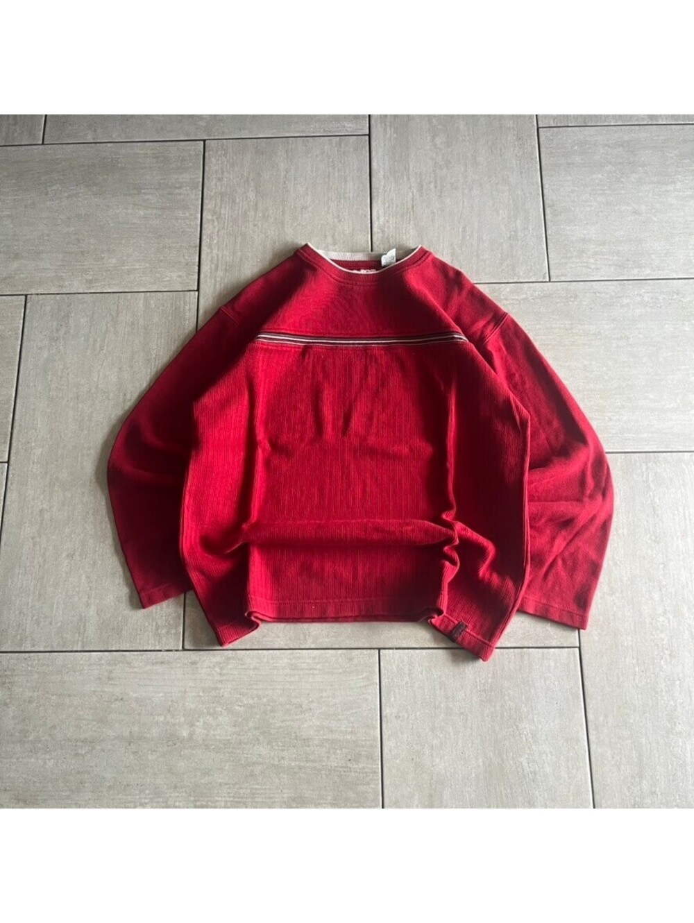 Point Zero Red Ribbed Crewneck Sweatshirt Size Large